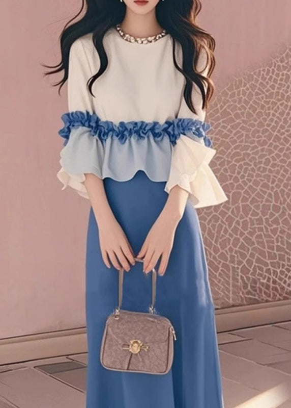 Ruffled New Tops And Skirts Two Apricot Cotton Set Piece Blue