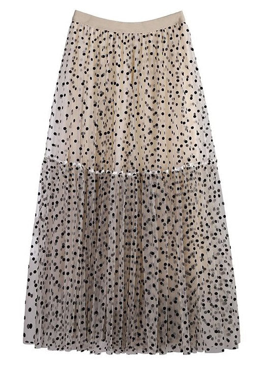 New Apricot Wrinkled Dot High Waist Tulle Skirt Ada Fashion