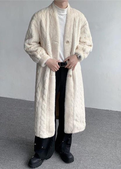 New Beige V Neck Button Mink Velvet Men Coats Winter RO041