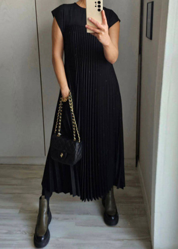 Pockets Wrinkled Dress Beige Solid Long New Summer