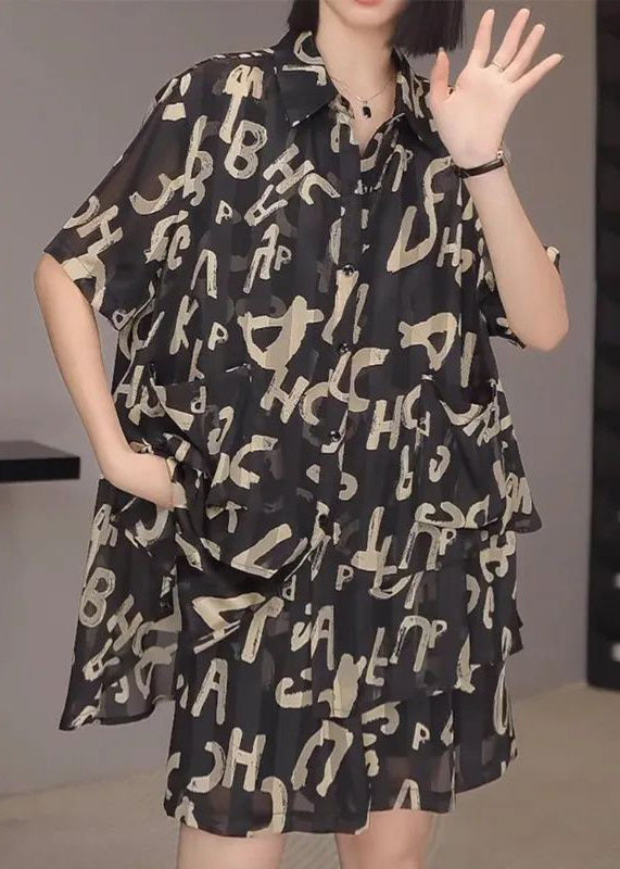 New Black Alphabet Pockets Chiffon Two Pieces Set Summer XX032