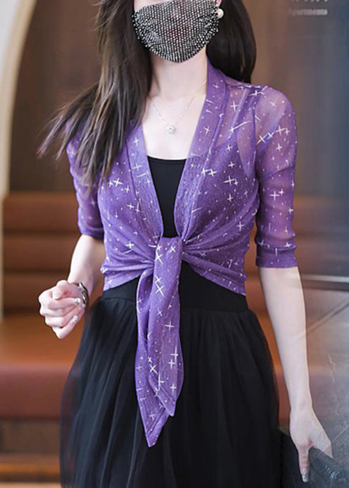 New Black Bright Silk Print Tulle Cardigan Summer Ada Fashion