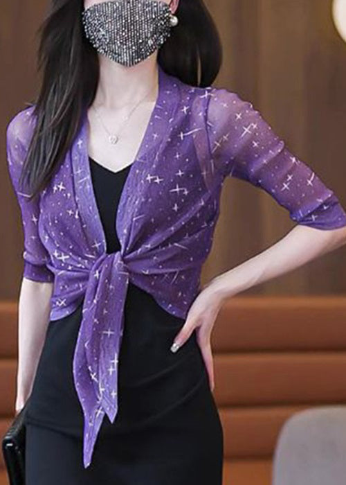 New Black Bright Silk Print Tulle Cardigan Summer Ada Fashion