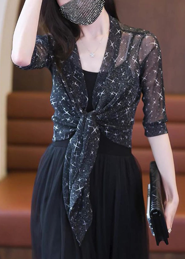 New Black Bright Silk Print Tulle Cardigan Summer Ada Fashion