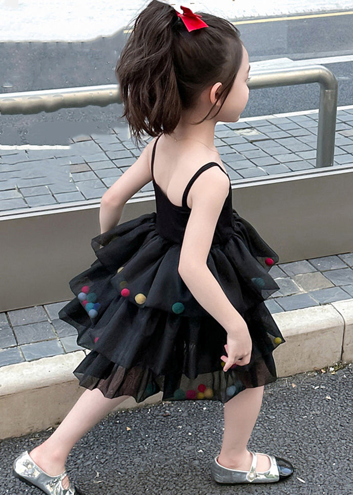 Nouvelles robes noires à épaules dénudées en tulle patchwork pour filles sans manches TT041