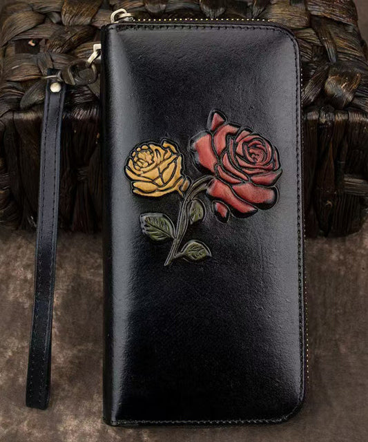 Durable Leather Purse Calf Black Embossed New Wallet