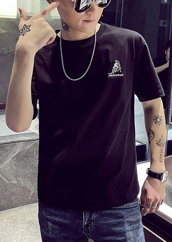Designer Shirt Cotton New Mens Summer Black T Embroideried