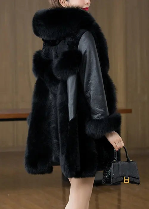 New Black Fox Collar Button Patchwork Mink Hair Coats Winter Ada Fashion