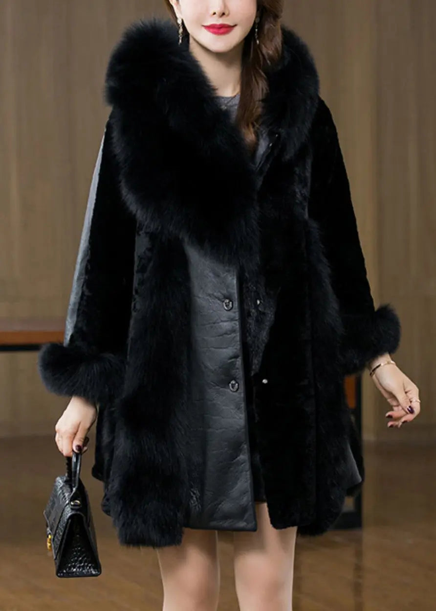 New Black Fox Collar Button Patchwork Mink Hair Coats Winter Ada Fashion