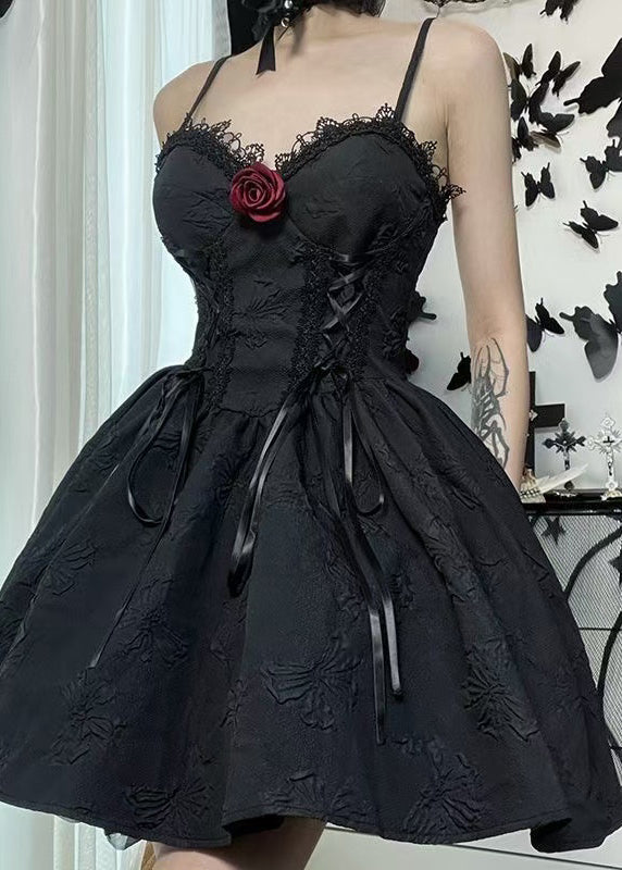 Neues ärmelloses Midikleid aus schwarzer Spitze mit hoher Taille und Patchwork-Muster aus Baumwolle YT031