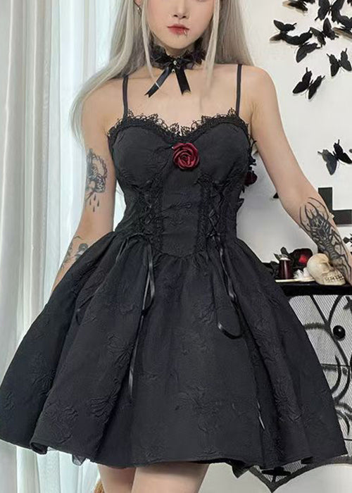 Neues ärmelloses Midikleid aus schwarzer Spitze mit hoher Taille und Patchwork-Muster aus Baumwolle YT031