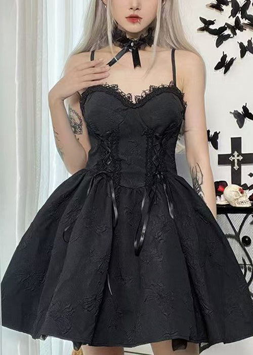 Neues ärmelloses Midikleid aus schwarzer Spitze mit hoher Taille und Patchwork-Muster aus Baumwolle YT031