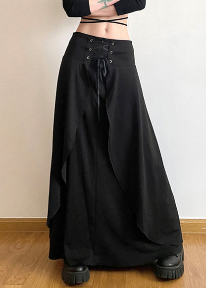 New Black Lace Up Solid High Waist Cotton Skirts Summer PP008