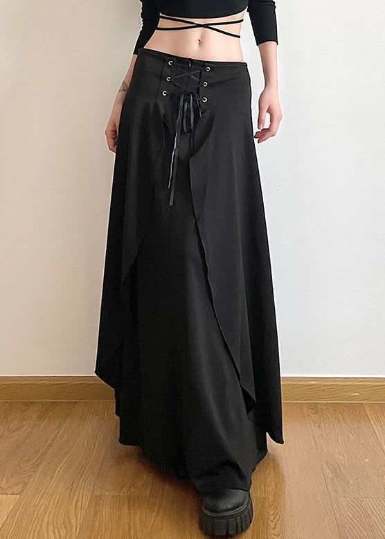 New Black Lace Up Solid High Waist Cotton Skirts Summer PP008