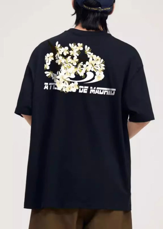 Nouveau t-shirt d'été en coton confortable imprimé noir pour homme LK047