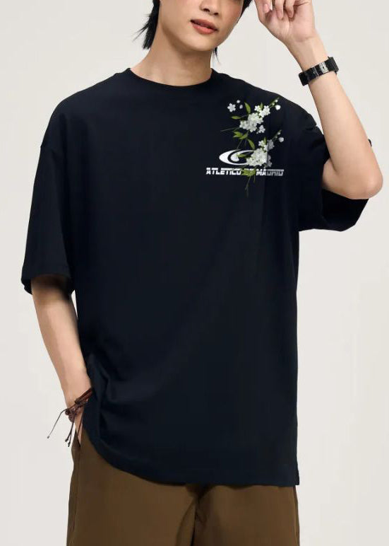 New Black Print Cozy Cotton Mens Tshirt Summer LK047