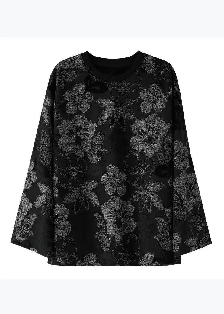 New Black Round Neck Hot Stamping Bright Silk T-Shirt Spring Ada Fashion