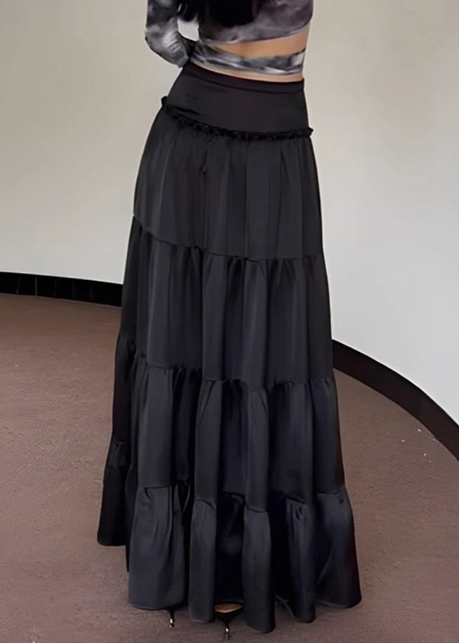 New Black Solid High Waist Maxi Skirts Summer QT048