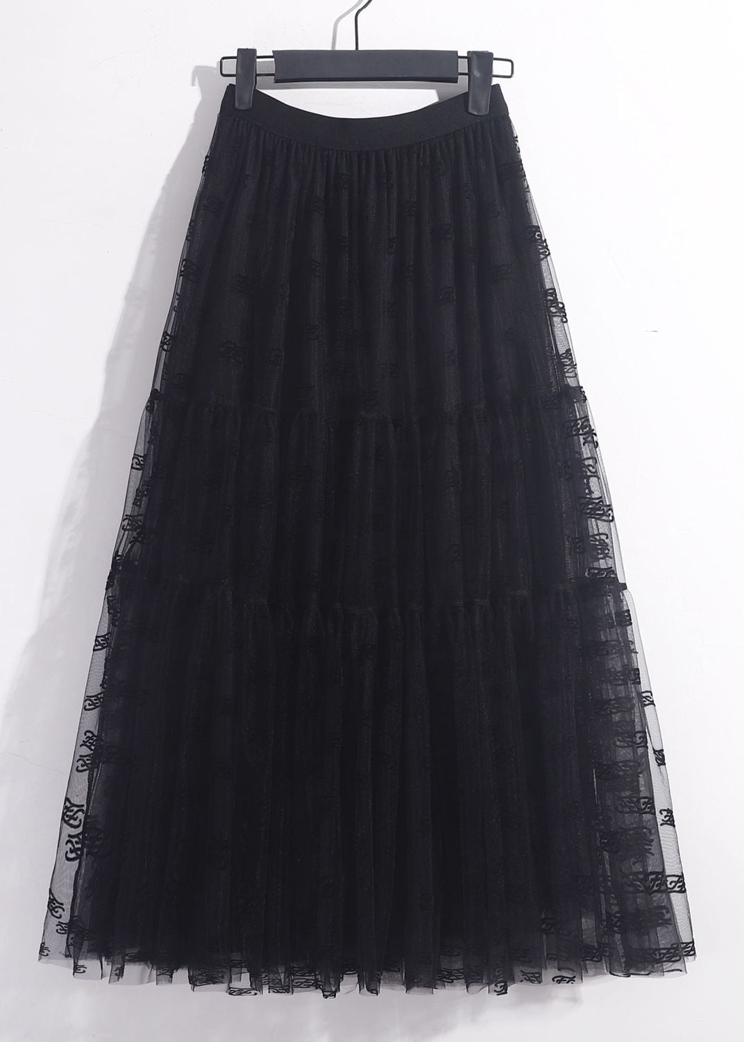 New Black Solid Pleated Tulle Skirt High Waist Ada Fashion