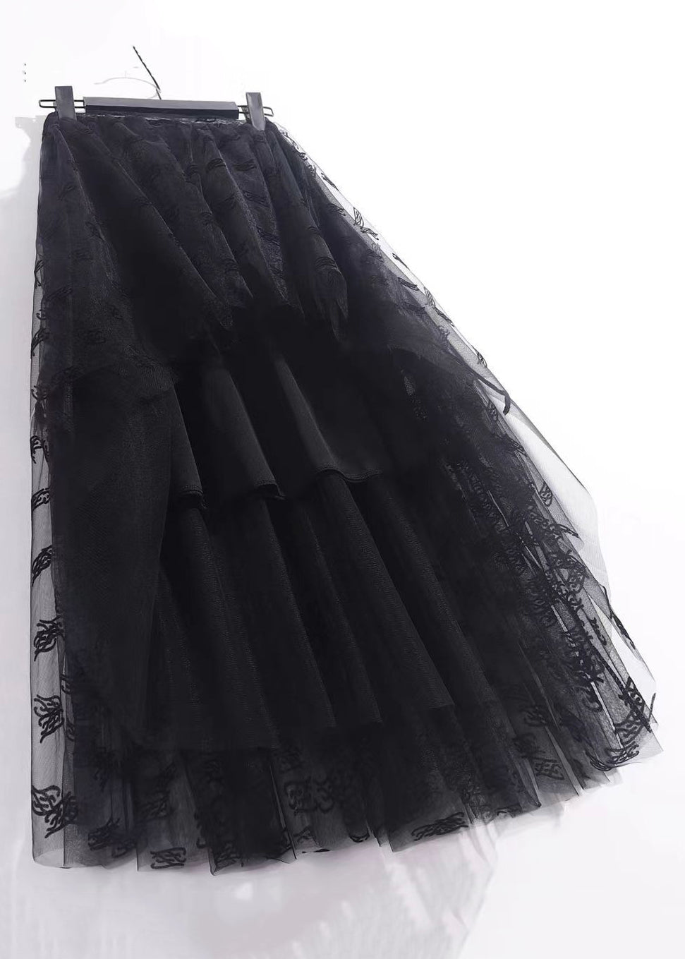 New Black Solid Pleated Tulle Skirt High Waist Ada Fashion