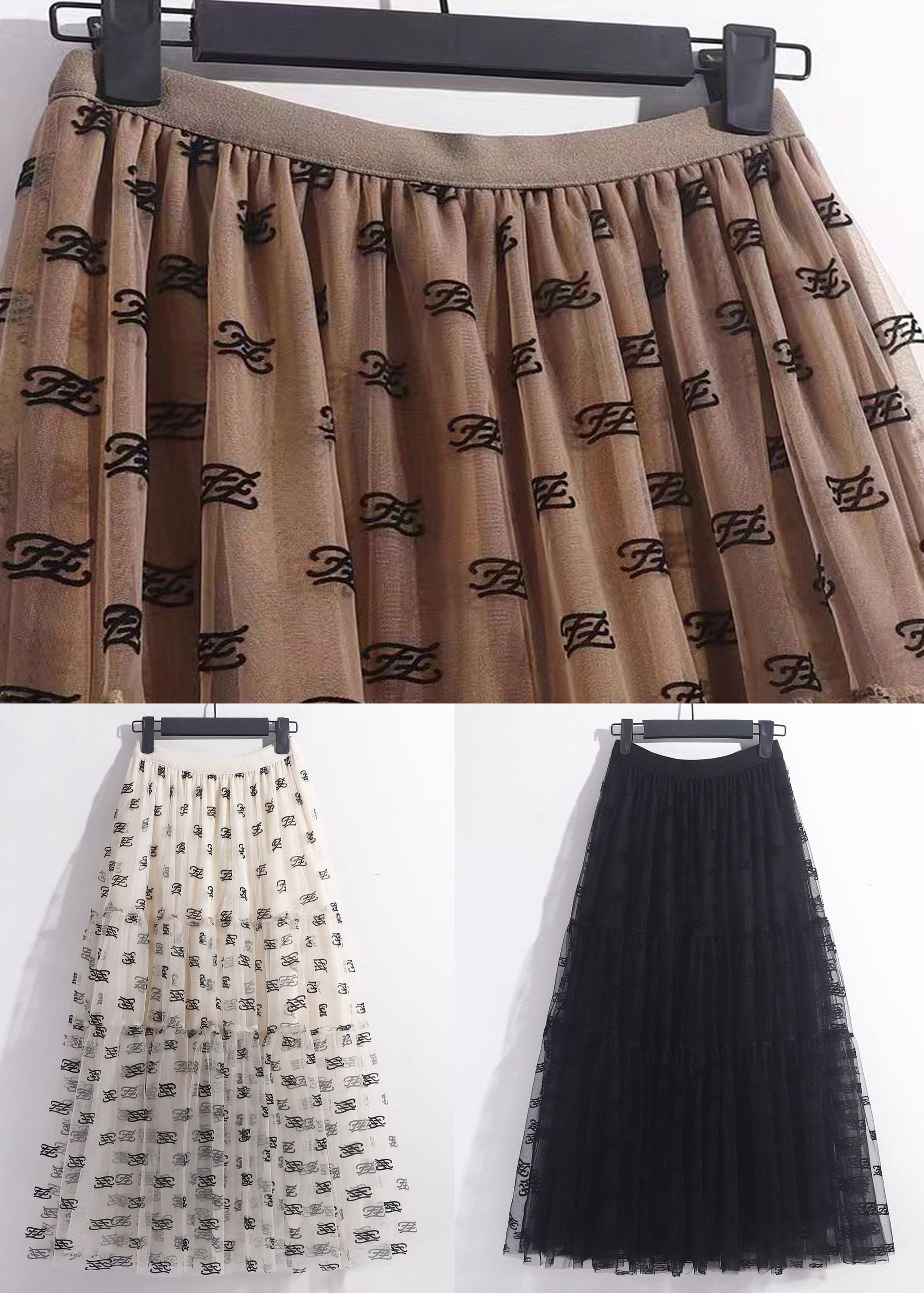 New Black Solid Pleated Tulle Skirt High Waist Ada Fashion