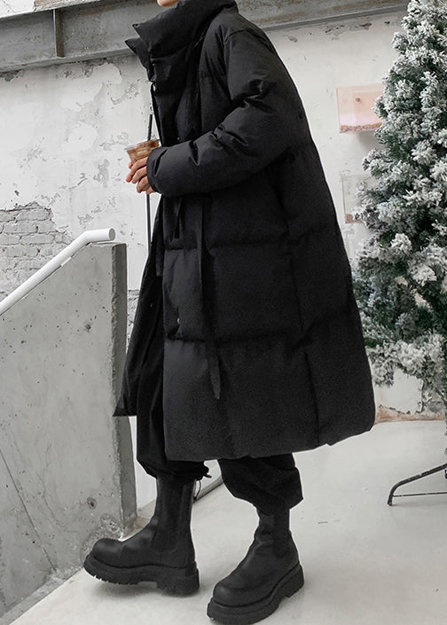 Neu Schwarz Stehkragen Lace Up Männer Lange Parkas Winter RM001