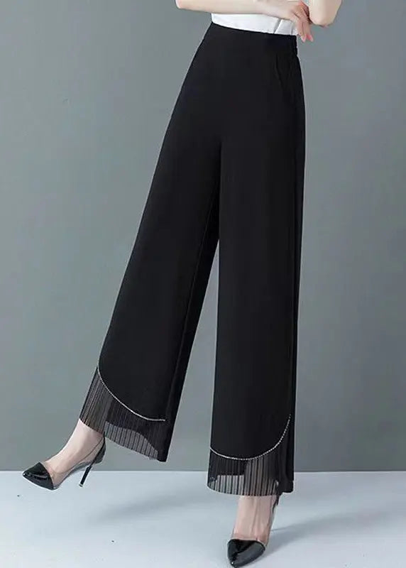 New Black Tulle Patchwork High Waist Straight Pants Spring HA1009 Ada Fashion
