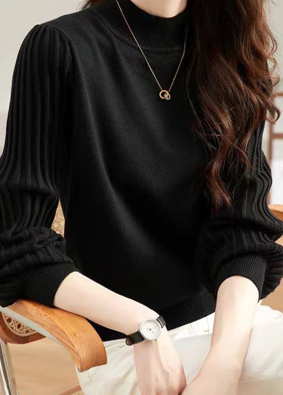 New Black Turtleneck Solid Knit Sweaters Fall QI023