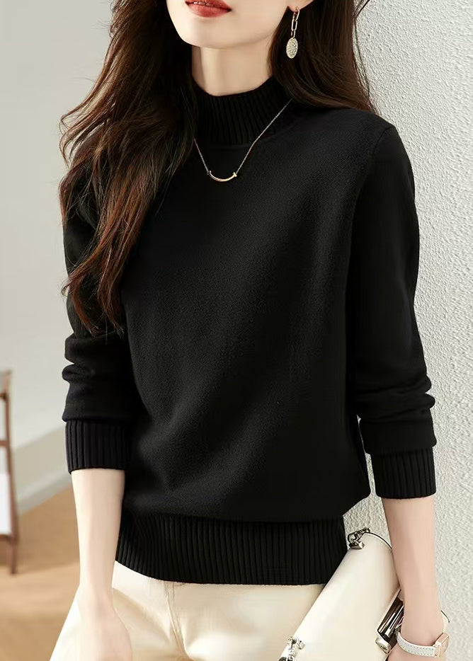 New Black Turtleneck Solid Knit Sweaters Fall QI023