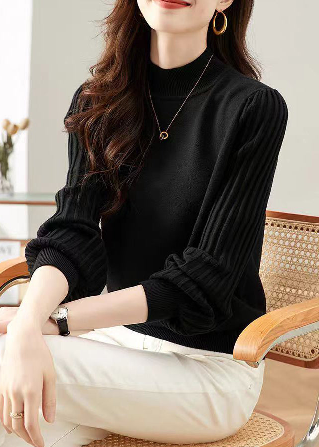 New Black Turtleneck Solid Knit Sweaters Fall QI023