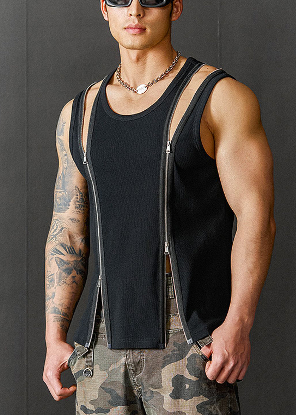 Cotton Up Herren Design Original Zip New Tank Sommer Schwarz