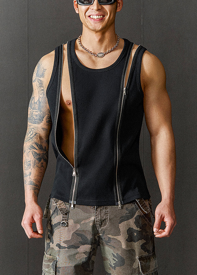 Cotton Up Herren Design Original Zip New Tank Sommer Schwarz