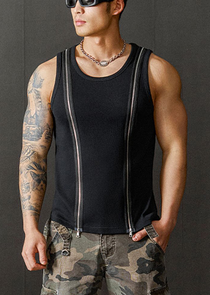 Cotton Up Herren Design Original Zip New Tank Sommer Schwarz