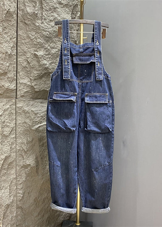 New Blue Button Pockets Denim Jumpsuits Sleeveless KK004