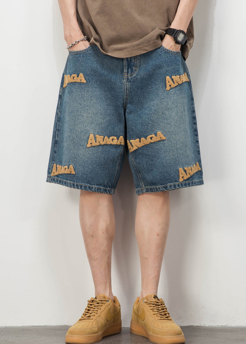 Shorts Herren Sommer Neu Buchstaben Taschen Blau