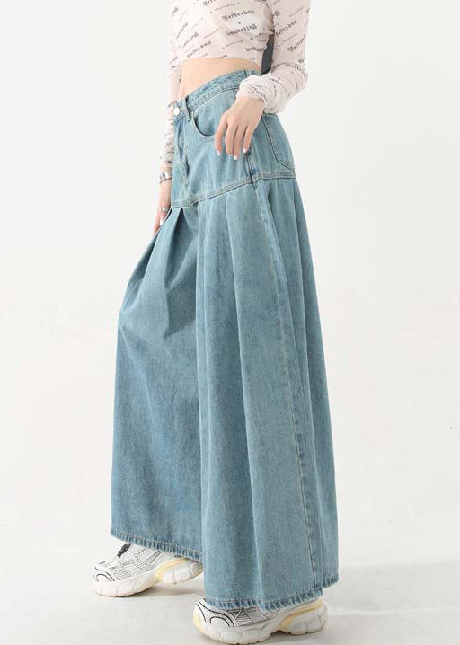 New Blue Pockets High Waist Denim Wide Leg Pants Spring Ada Fashion