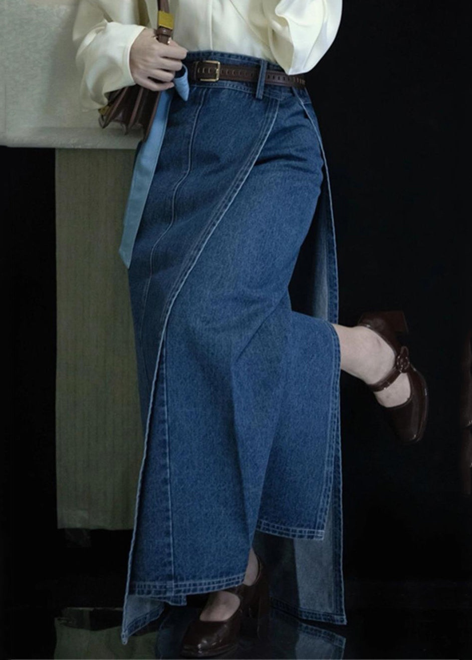 Frühling Neue Offene Seite Denim Blau Hohe Taille Röcke