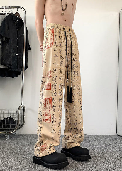 New Chinese Style Printed Ice Silk Men's Wide Leg Pants Summer YT046