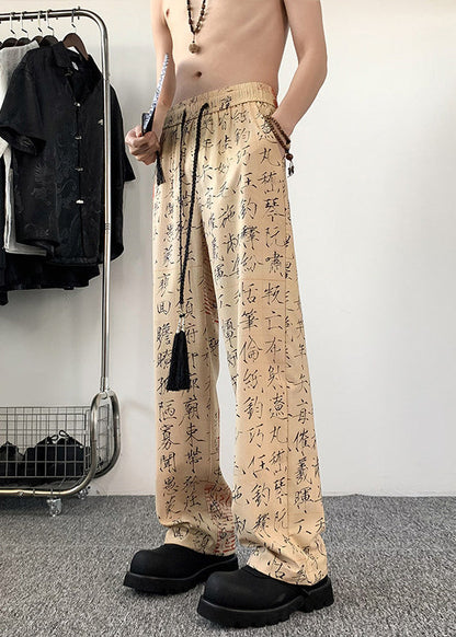 New Chinese Style Printed Ice Silk Men's Wide Leg Pants Summer YT046