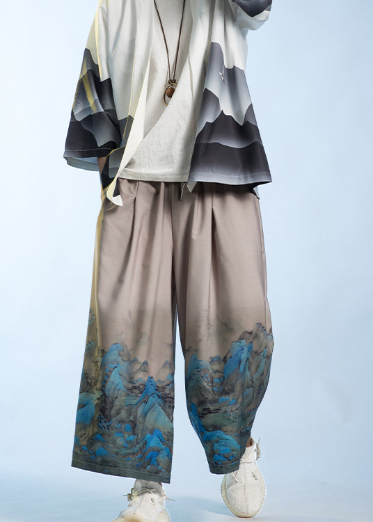 Neue Herrenhose mit weitem Bein im chinesischen Stil „Thousand Mile Jiangshan“ mit Aufdruck SA008