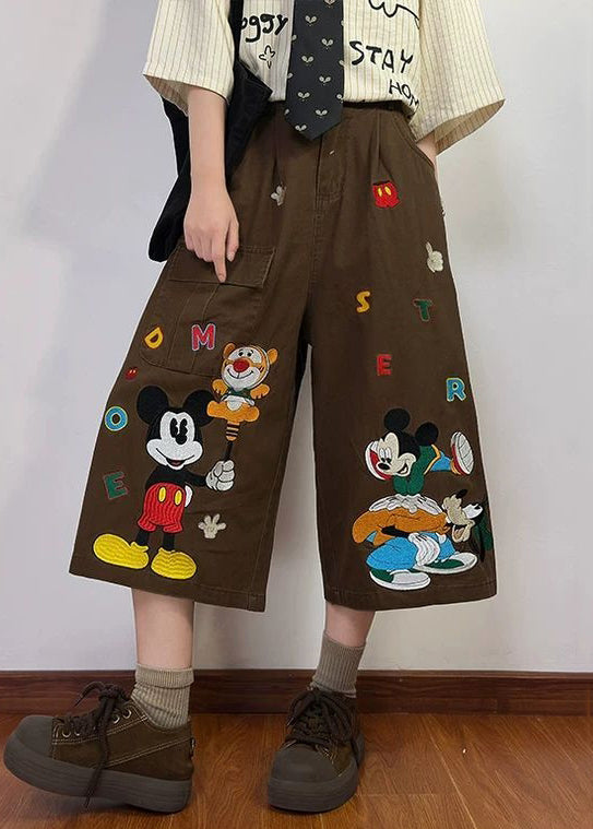 Drucken Sommer Neue Kaffee Hosen Herren Denim Crop Cartoon Taschen
