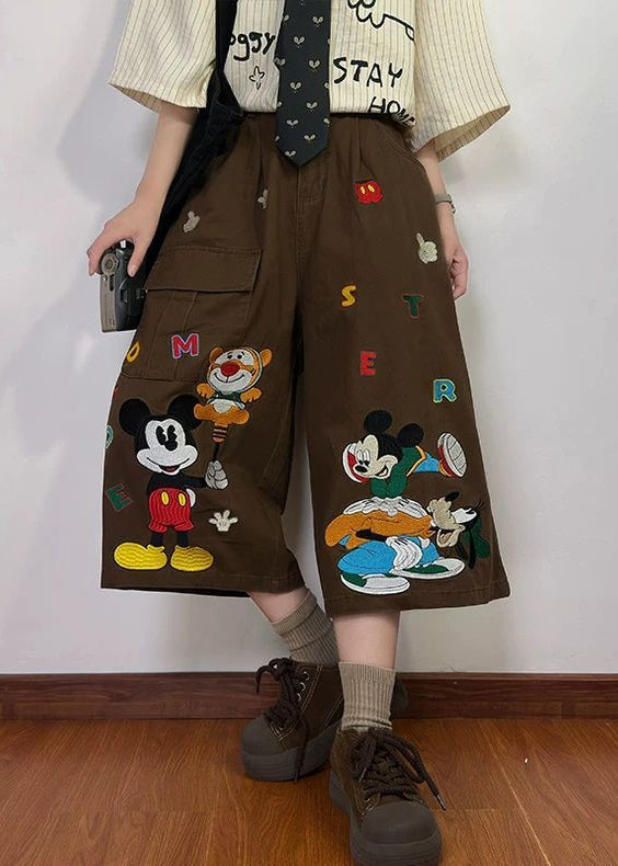 Drucken Sommer Neue Kaffee Hosen Herren Denim Crop Cartoon Taschen