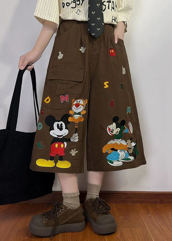 Drucken Sommer Neue Kaffee Hosen Herren Denim Crop Cartoon Taschen