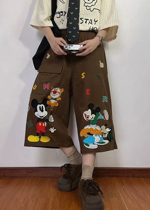 Drucken Sommer Neue Kaffee Hosen Herren Denim Crop Cartoon Taschen