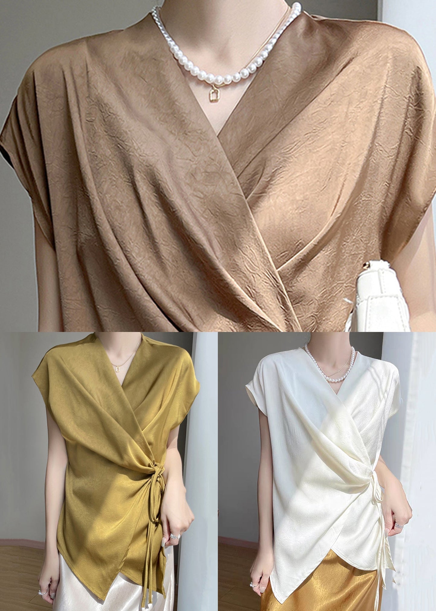 Solid Short Coffee Silk Design Shirt Original New Sleeve