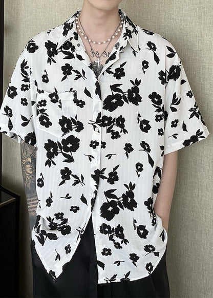 New Coffee Peter Pan Collar Print Men Hawaiian Shirts Summer HG018