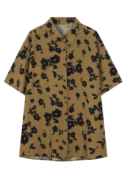 New Coffee Peter Pan Collar Print Men Hawaiian Shirts Summer HG018