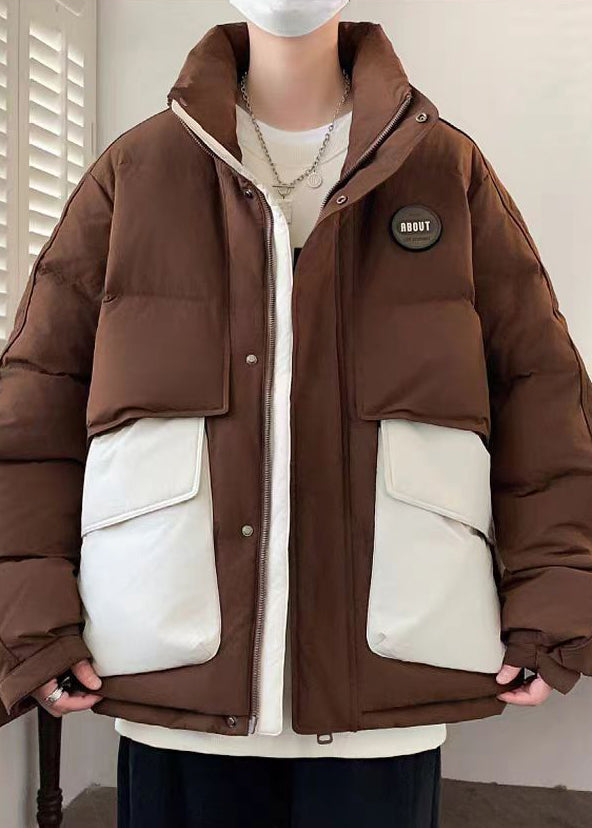 New Coffee Pockets Oversized Patchwork Duck Down Men Down Coats Winter RM009