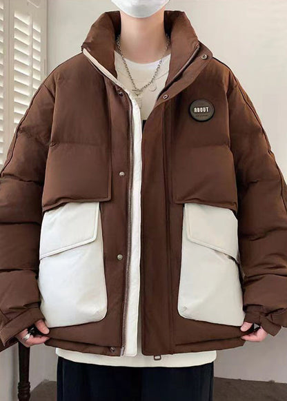 New Coffee Pockets Oversized Patchwork Duck Down Men Down Coats Winter RM009