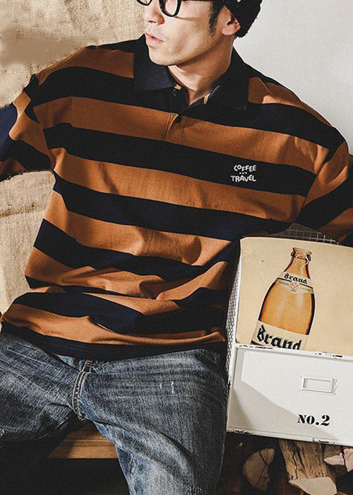 Herren New Print Kaffee Shirt Sommer Polo gestreifte Baumwolle